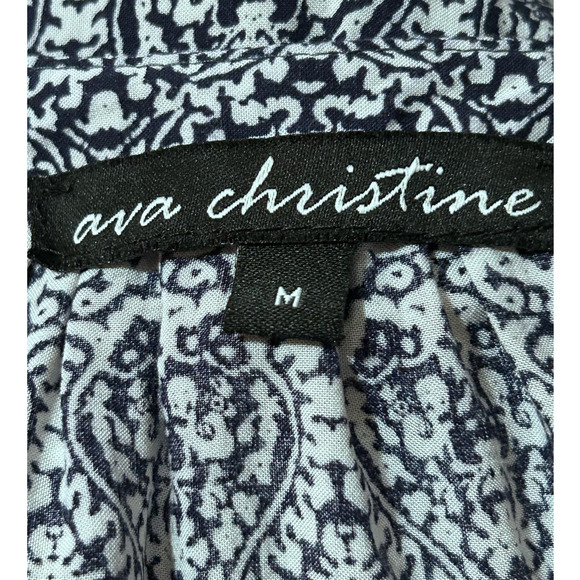 Ava Christine Women's Blue White Long‎ Sleeve V-Neck Blouse Size M - Picture 3 of 5